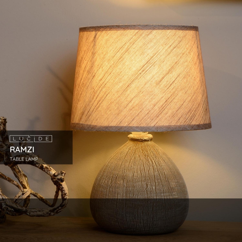 Lucide RAMZI - Stolná lampa - Ø 18 cm - 1xE14 - Hnedá
